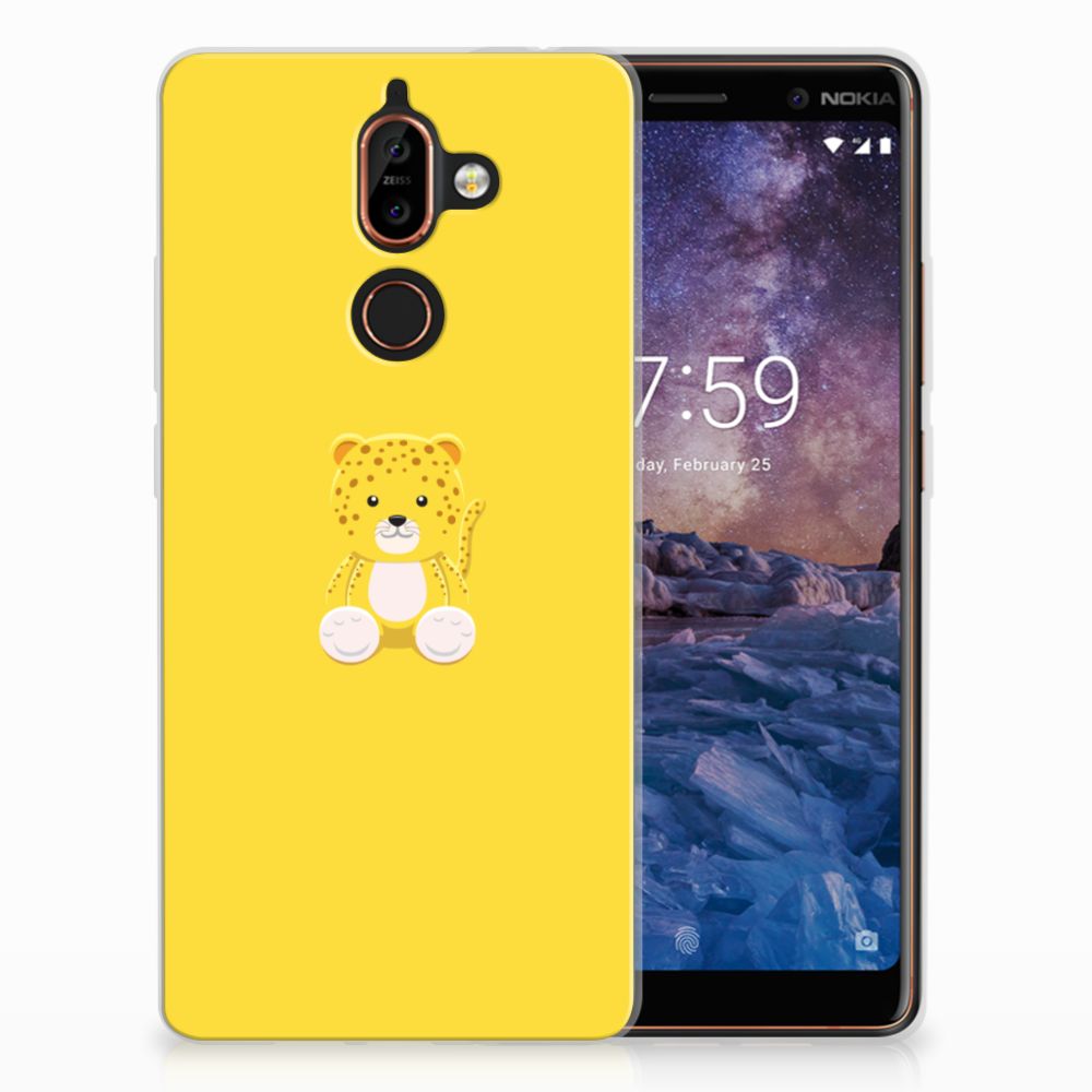 Nokia 7 Plus Telefoonhoesje met Naam Baby Leopard