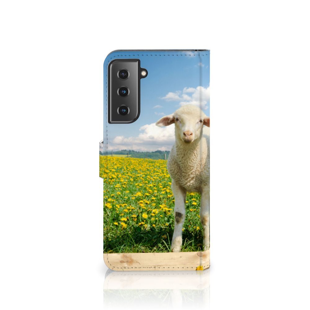 Samsung Galaxy S21 Plus Telefoonhoesje met Pasjes Schaap en Lammetje