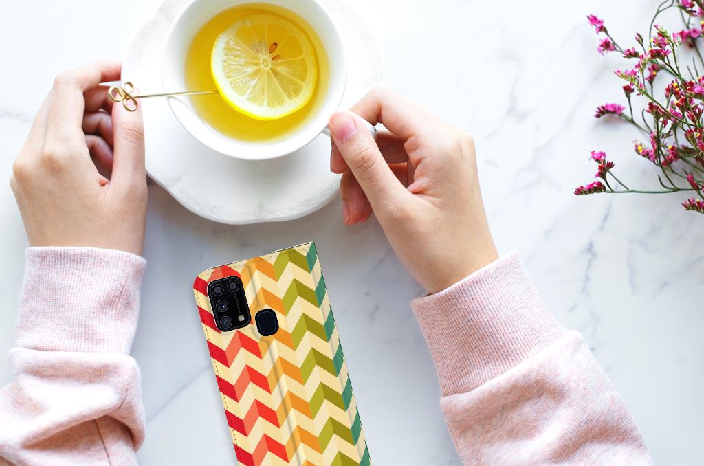 Samsung Galaxy M31 Hoesje met Magneet Zigzag Multi Color - B2C Telecom