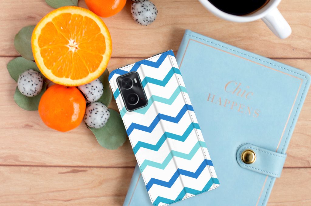 OPPO A96 | A76 Hoesje met Magneet Zigzag Blauw - B2C Telecom