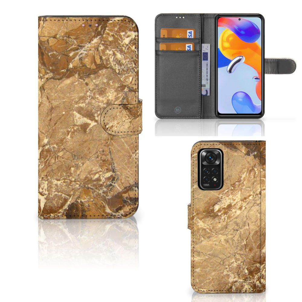 Xiaomi Redmi Note 11 Pro 5G/4G Bookcase Marmer Creme met luxe marmeren design en kaarthouders.
