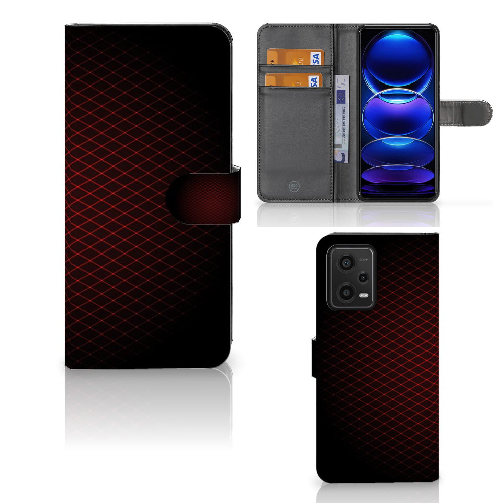 Xiaomi Redmi Note 12 5G | Poco X5 Telefoon Hoesje Geruit Rood met ruimte voor 3 pasjes, strak en minimalistisch design.