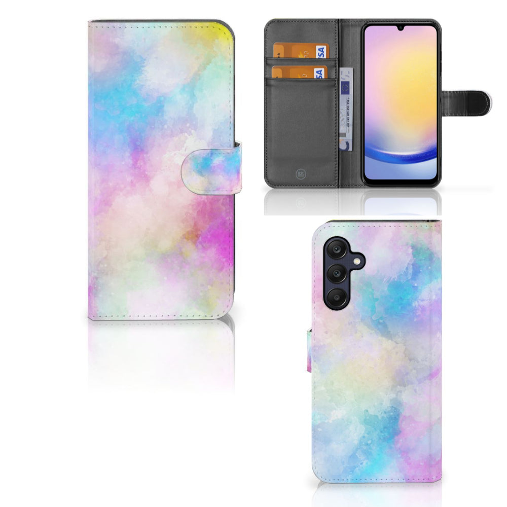 Hoesje Samsung Galaxy A25 Watercolor Light met pasjeshouder in pastelkleuren.