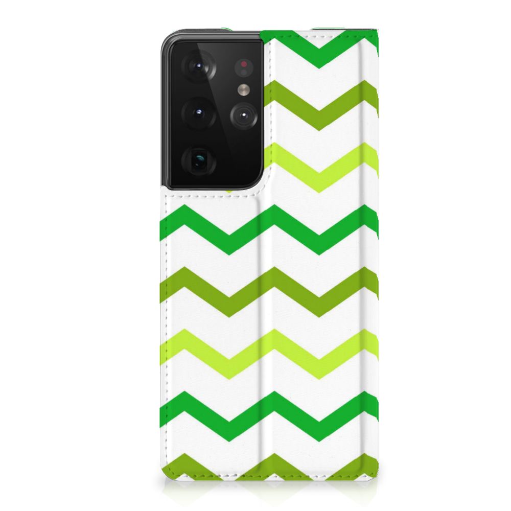 Samsung Galaxy S21 Ultra Hoesje met Magneet Zigzag Groen - B2C Telecom