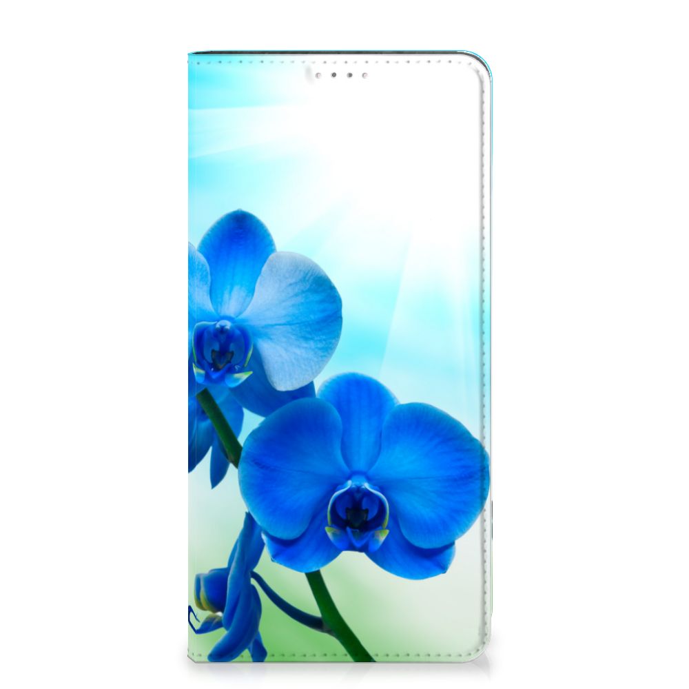 Samsung Galaxy A14 5G Smart Cover Orchidee Blauw - Cadeau voor je Moeder met elegante blauwe orchideeën.