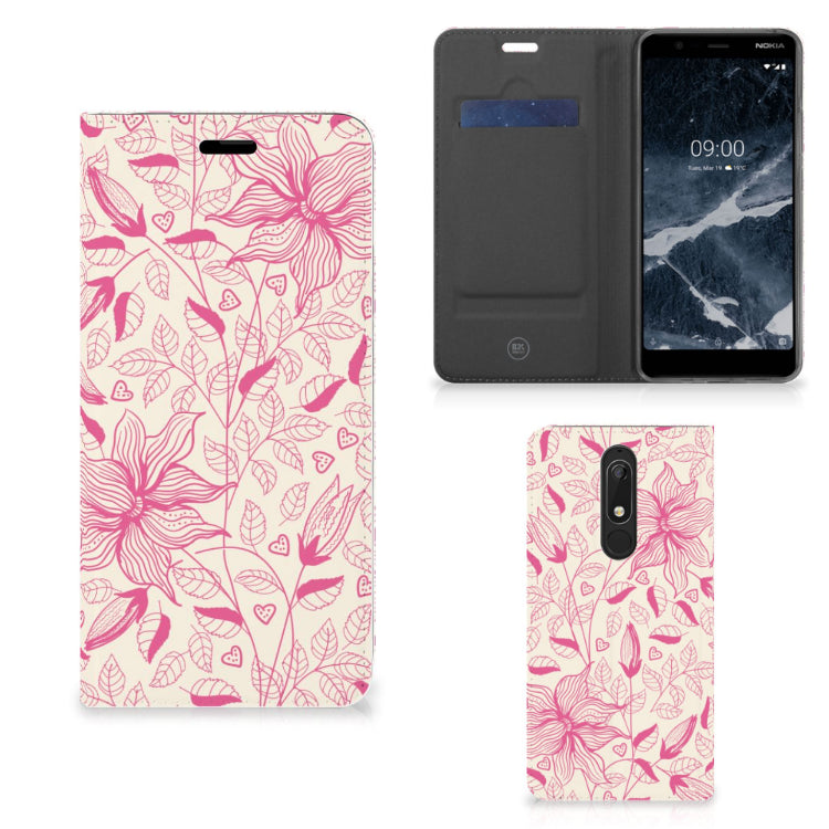 Nokia 5.1 (2018) Smart Cover Pink Flowers