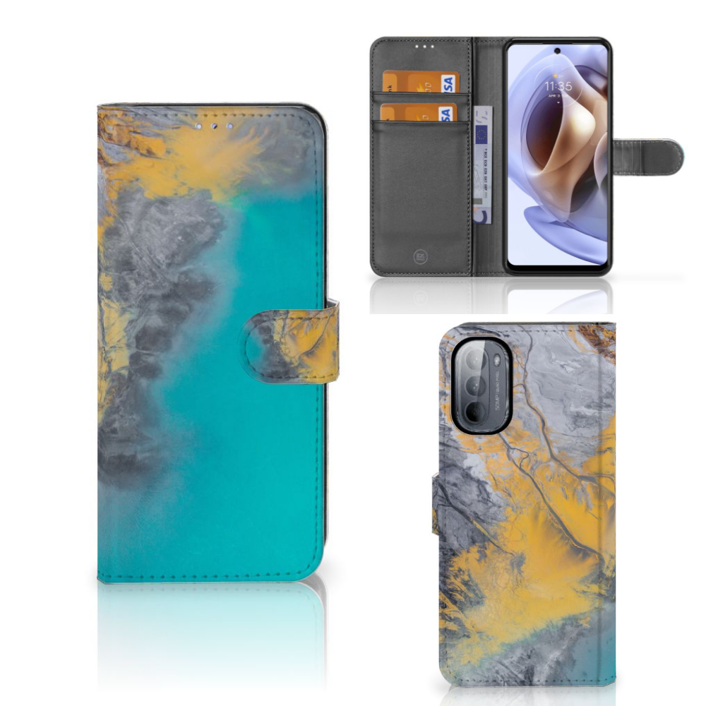 Motorola Moto G31 | G41 Bookcase Marble Blue Gold