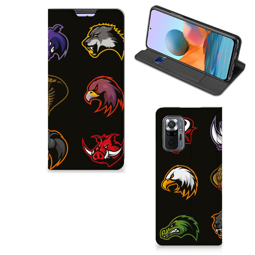 Xiaomi Redmi Note 10 Pro Magnet Case Cartoon with colorful animal designs on a black background