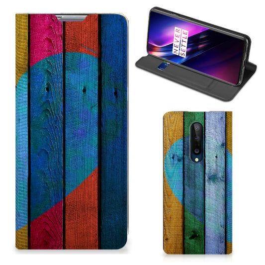 OnePlus 8 Book Wallet Case Wood Heart - Cadeau voor je Vriend