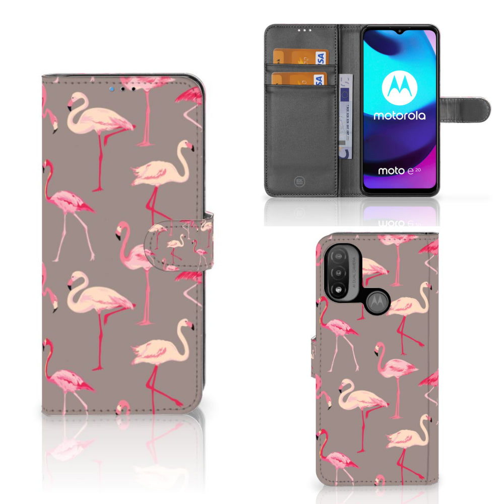 Motorola Moto E20 | E30 | E40 Telefoonhoesje met Pasjes Flamingo