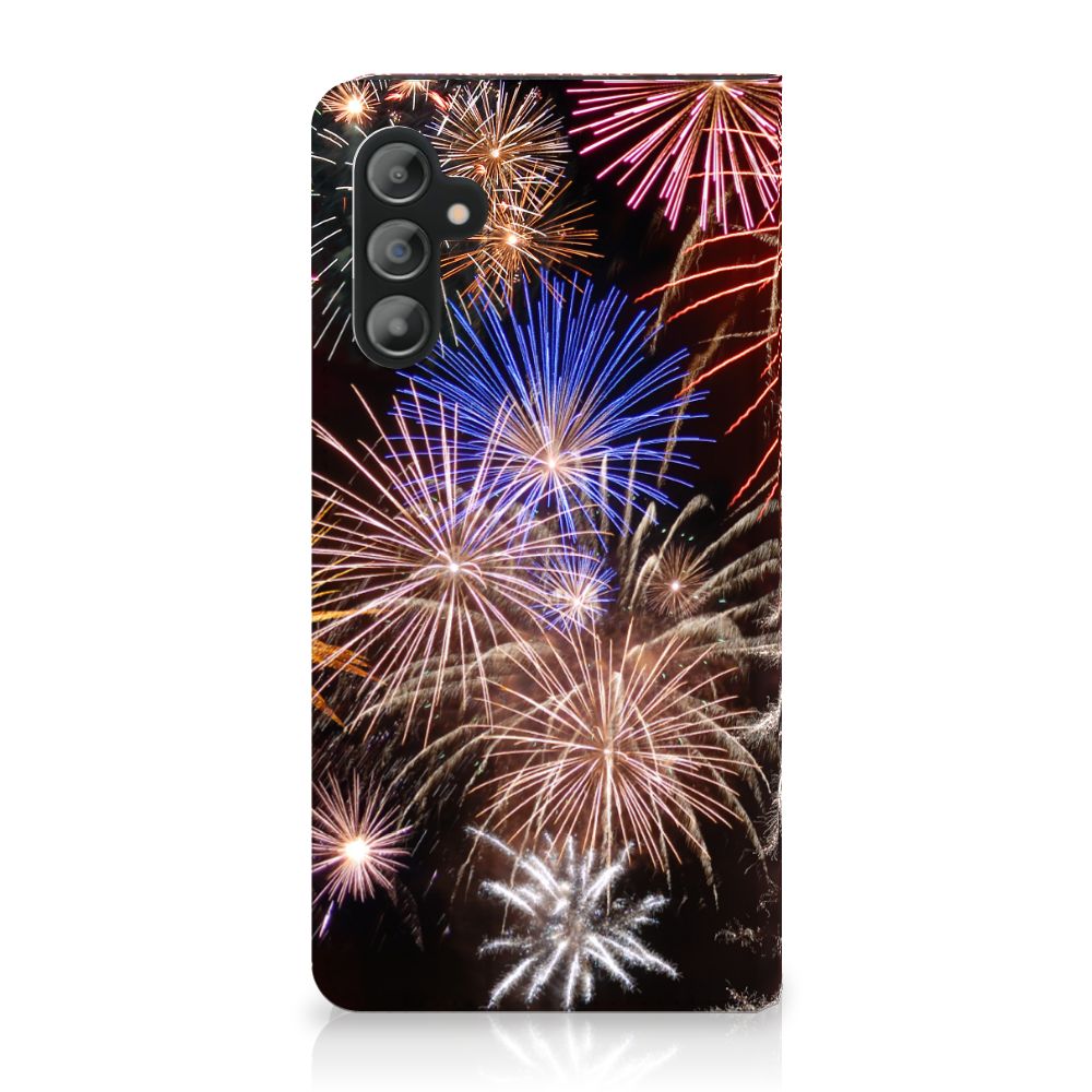 Samsung Galaxy A14 5G Hippe Standcase Vuurwerk met kleurrijke siervuurwerkprint.