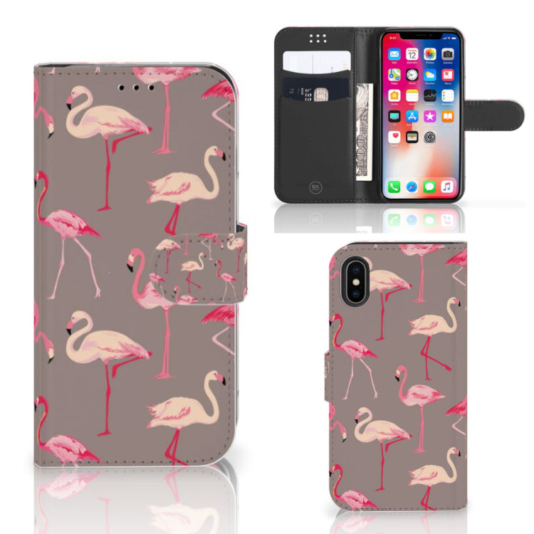 Apple iPhone X | Xs Telefoonhoesje met Pasjes Flamingo