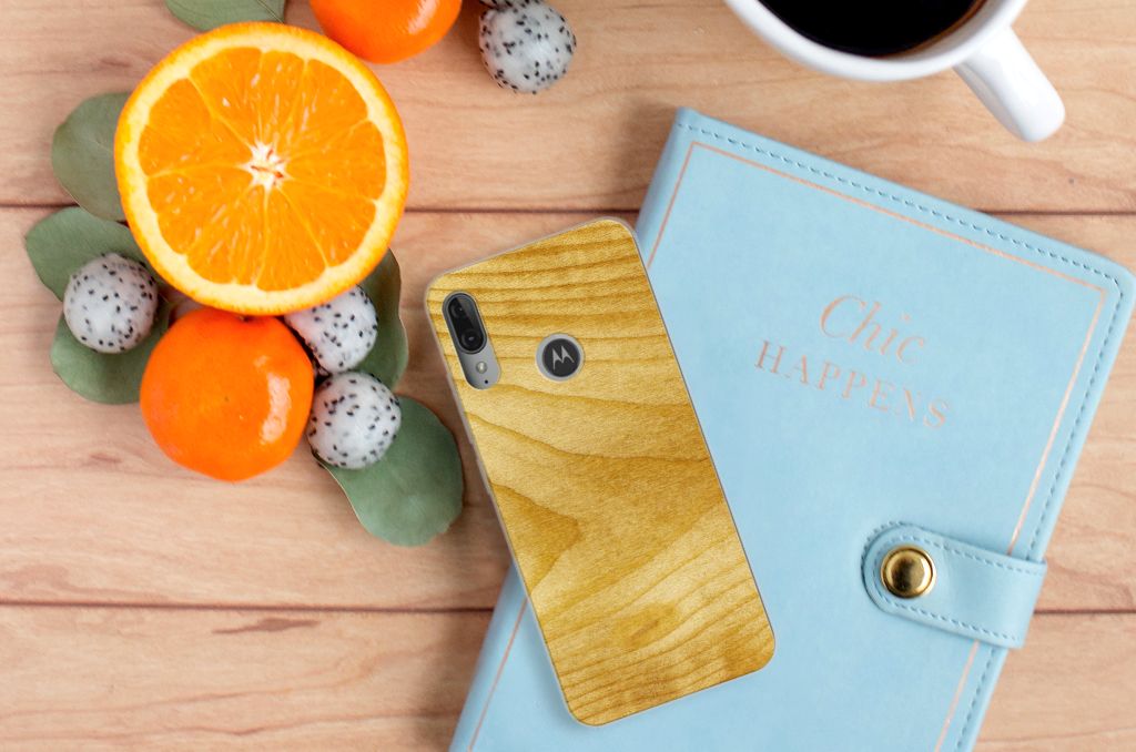 Motorola Moto E6 Plus Bumper Hoesje Licht Hout