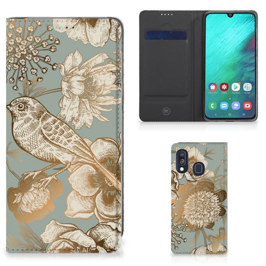 Smart Cover voor Samsung Galaxy A40 Vintage Bird Flowers