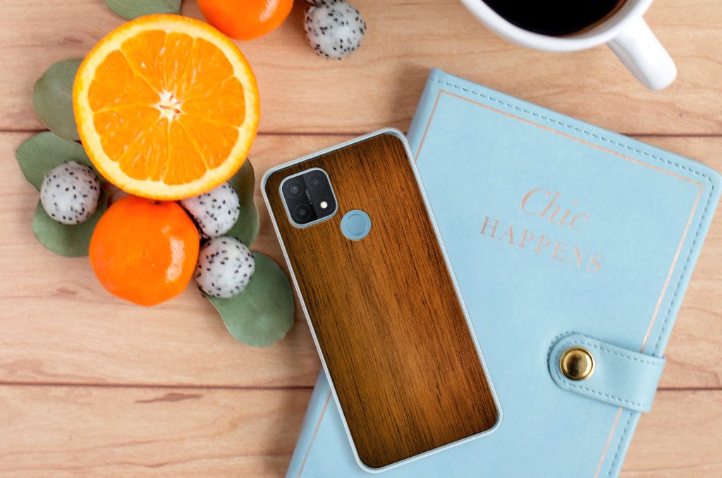 OPPO A15 Bumper Hoesje Donker Hout B2C Telecom