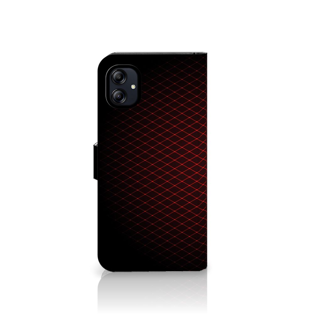 Samsung Galaxy A04e Telefoon Hoesje Geruit Rood, minimalistisch design met rood en zwart ruitpatroon.