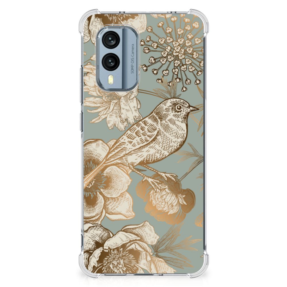 Case voor Nokia X30 Vintage Bird Flowers