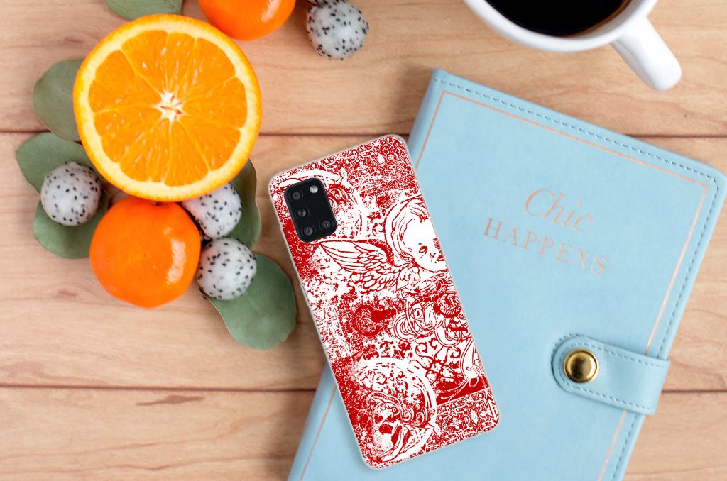 Silicone Back Case Samsung Galaxy A31 Angel Skull Rood B2C Telecom