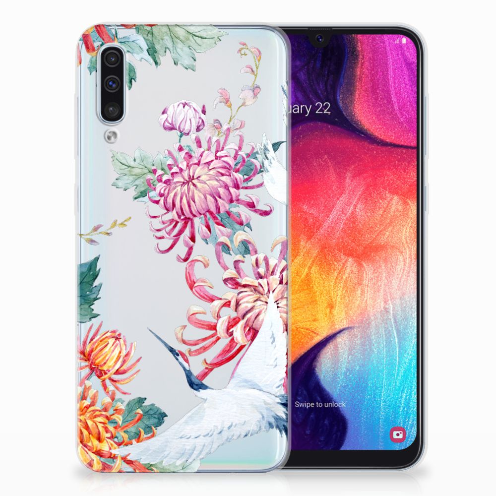 Samsung Galaxy A50 TPU Hoesje Bird Flowers