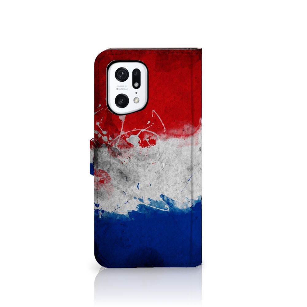 OPPO Find X5 Pro Bookstyle Case Nederland met artistiek ontwerp van de Nederlandse vlag.