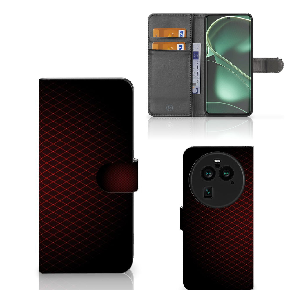 OPPO Find X6 Pro Telefoon Hoesje Geruit Rood met ruimte voor 3 pasjes en minimalistisch design