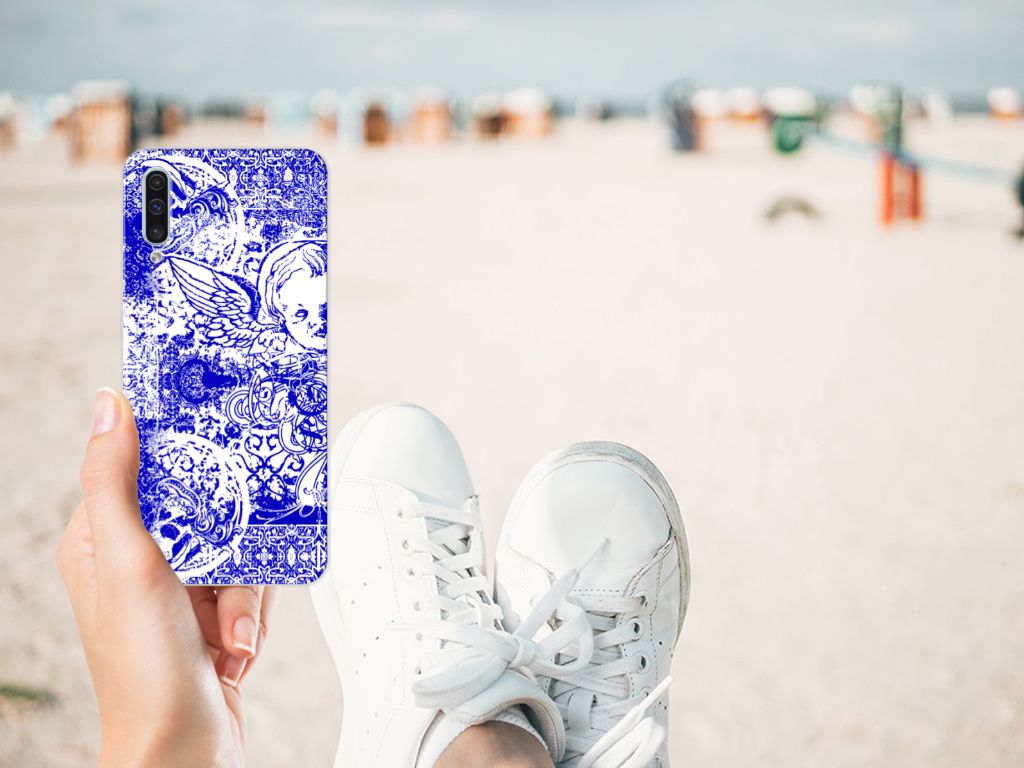 Silicone Back Case Samsung Galaxy A50 Angel Skull Blauw