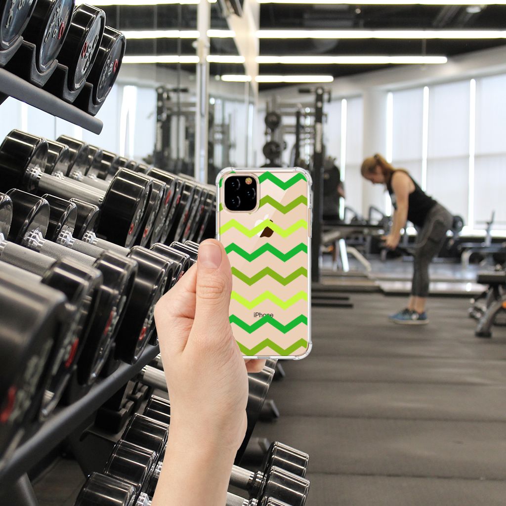 Apple iPhone 11 Pro Doorzichtige Silicone Hoesje Zigzag Groen