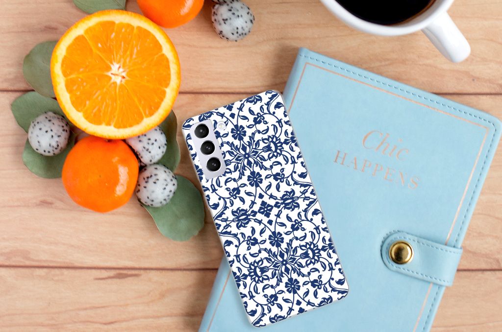 Samsung Galaxy S21 Plus TPU Case Flower Blue design bloemen aanzicht