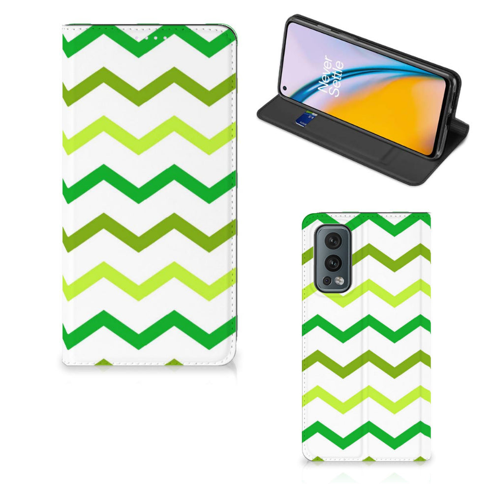 OnePlus Nord 2 5G Hoesje met Magneet Zigzag Groen