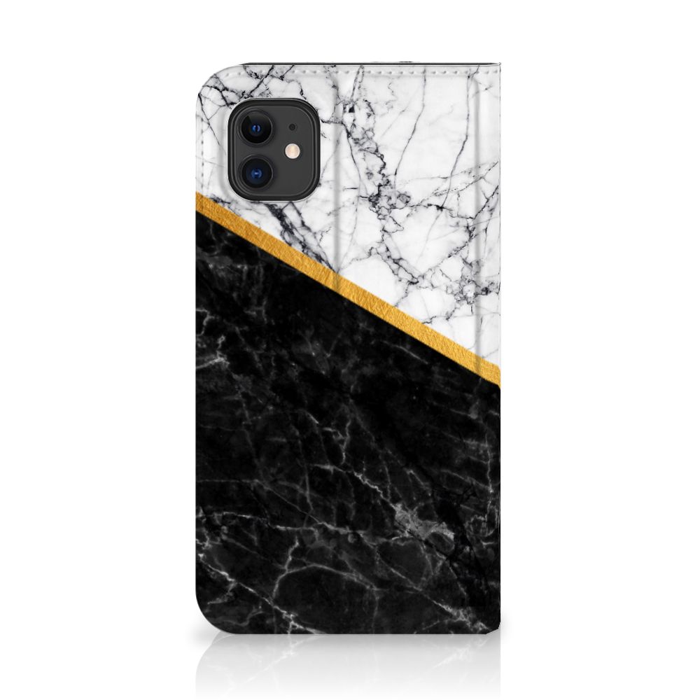 Apple iPhone 11 Standcase Marmer Wit Zwart - Origineel Cadeau Man