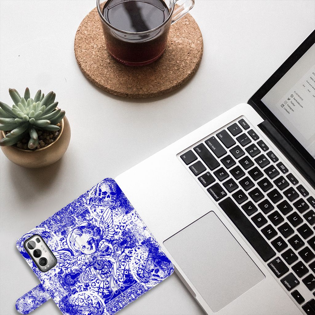 Telefoonhoesje met Naam OPPO Find X3 Neo 5G Angel Skull Blauw