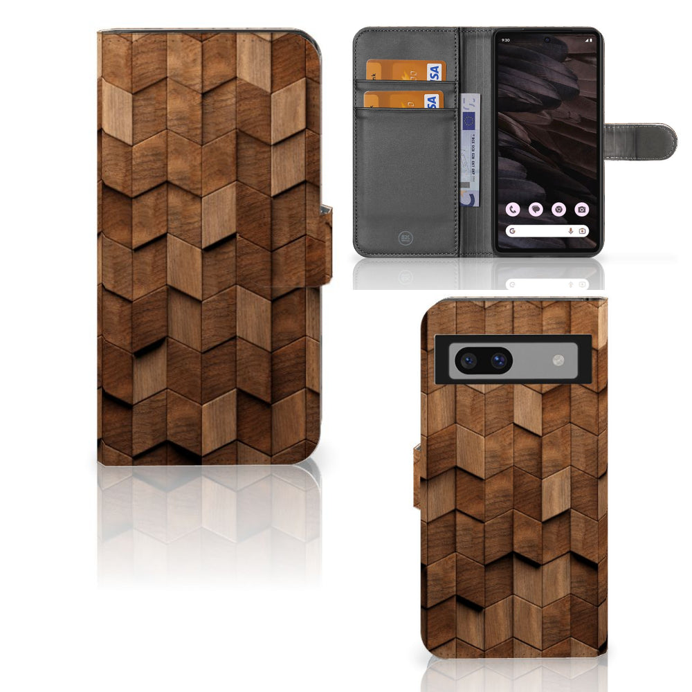 Book Style Case voor Google Pixel 7A Wooden Cubes