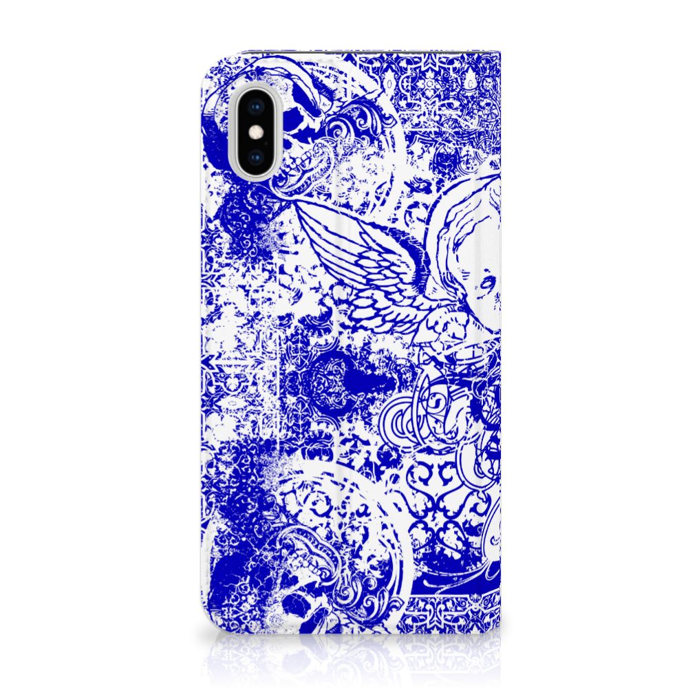 Mobiel BookCase Apple iPhone Xs Max Angel Skull Blauw
