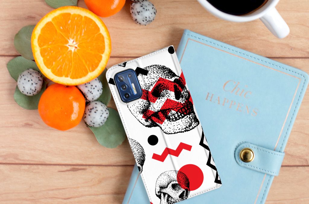 Mobiel BookCase Motorola Moto G9 Plus Skull Red - B2C Telecom