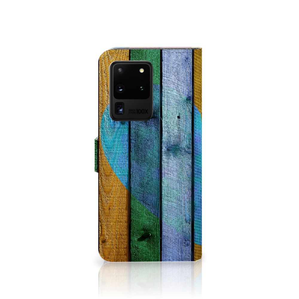 Samsung Galaxy S20 Ultra Book Style Case Wood Heart - Cadeau voor je Vriend