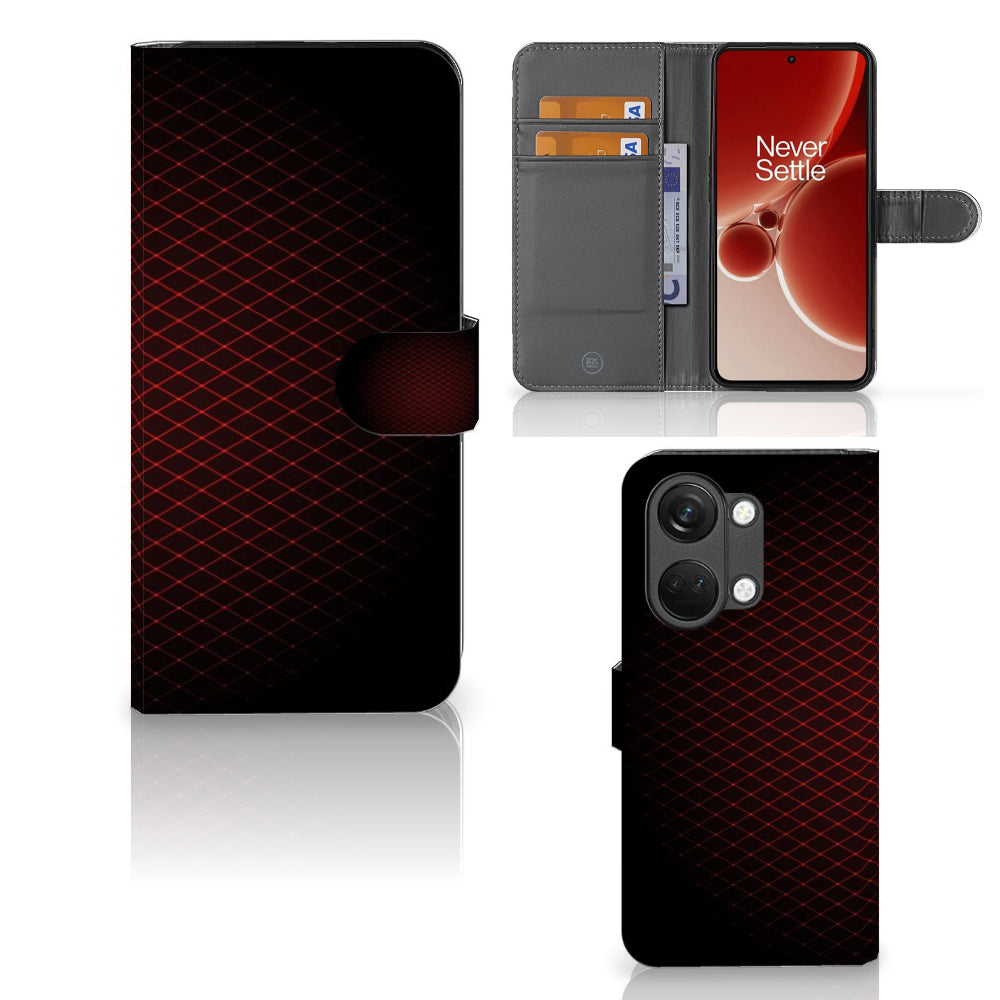 OnePlus Nord 3 Telefoon Hoesje Geruit Rood met plek voor 3 pasjes en minimalistisch design