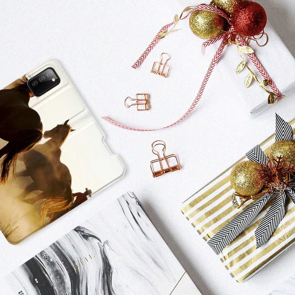 Samsung Galaxy M02s | A02s Hoesje maken Design Cowboy met paarden op een geschenktafel.