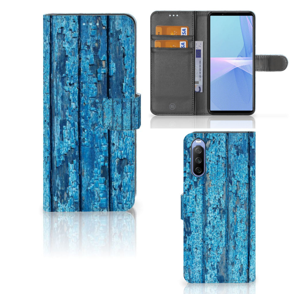 Sony Xperia 10 III Book Style Case Wood Blue