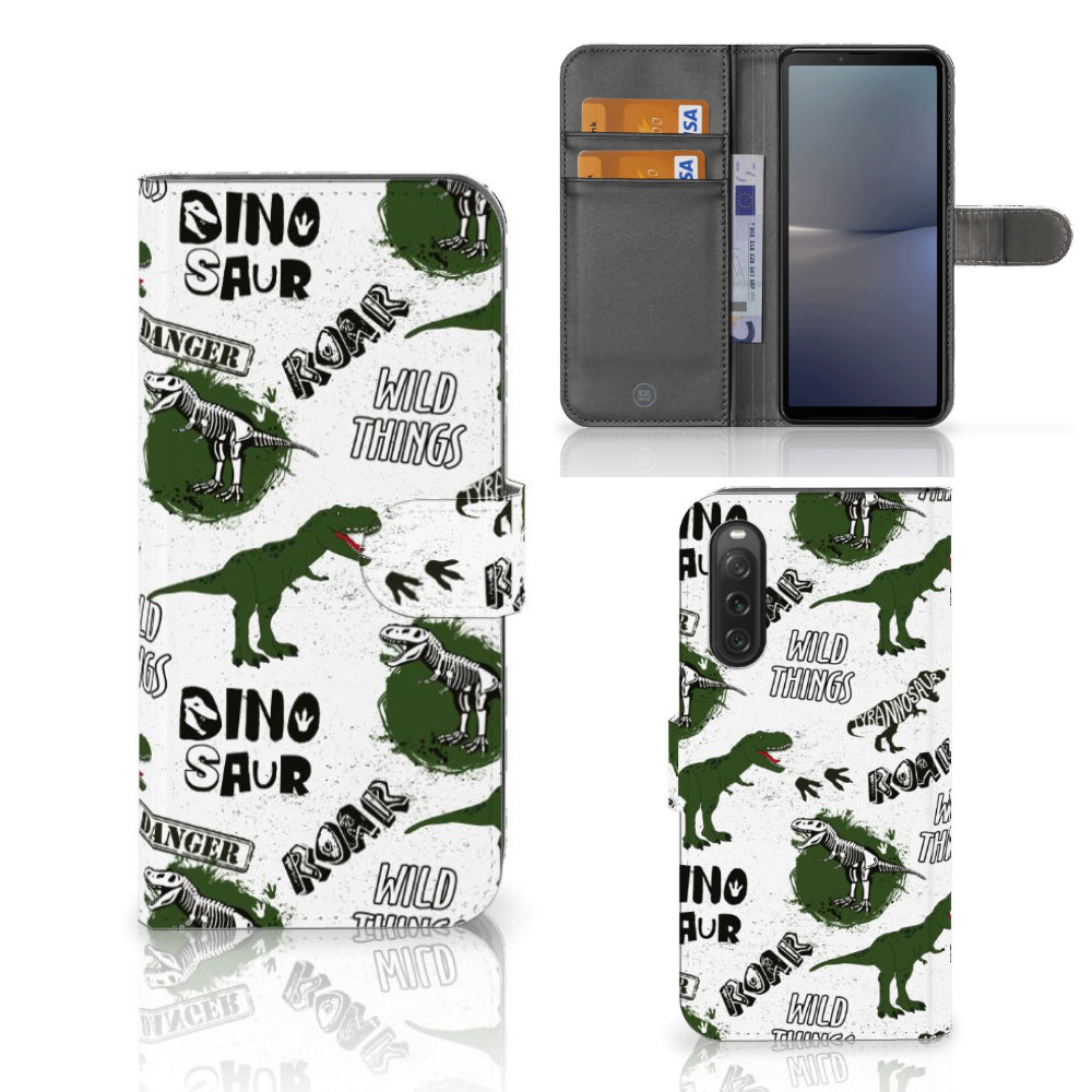 Telefoonhoesje met Pasjes voor Sony Xperia 10 V Dinosaurus