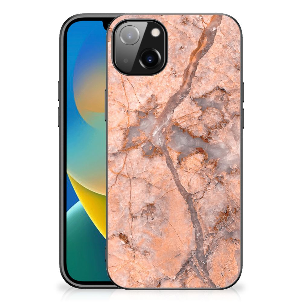 iPhone 14 Plus Marmeren Print Telefoonhoesje Marmer Oranje