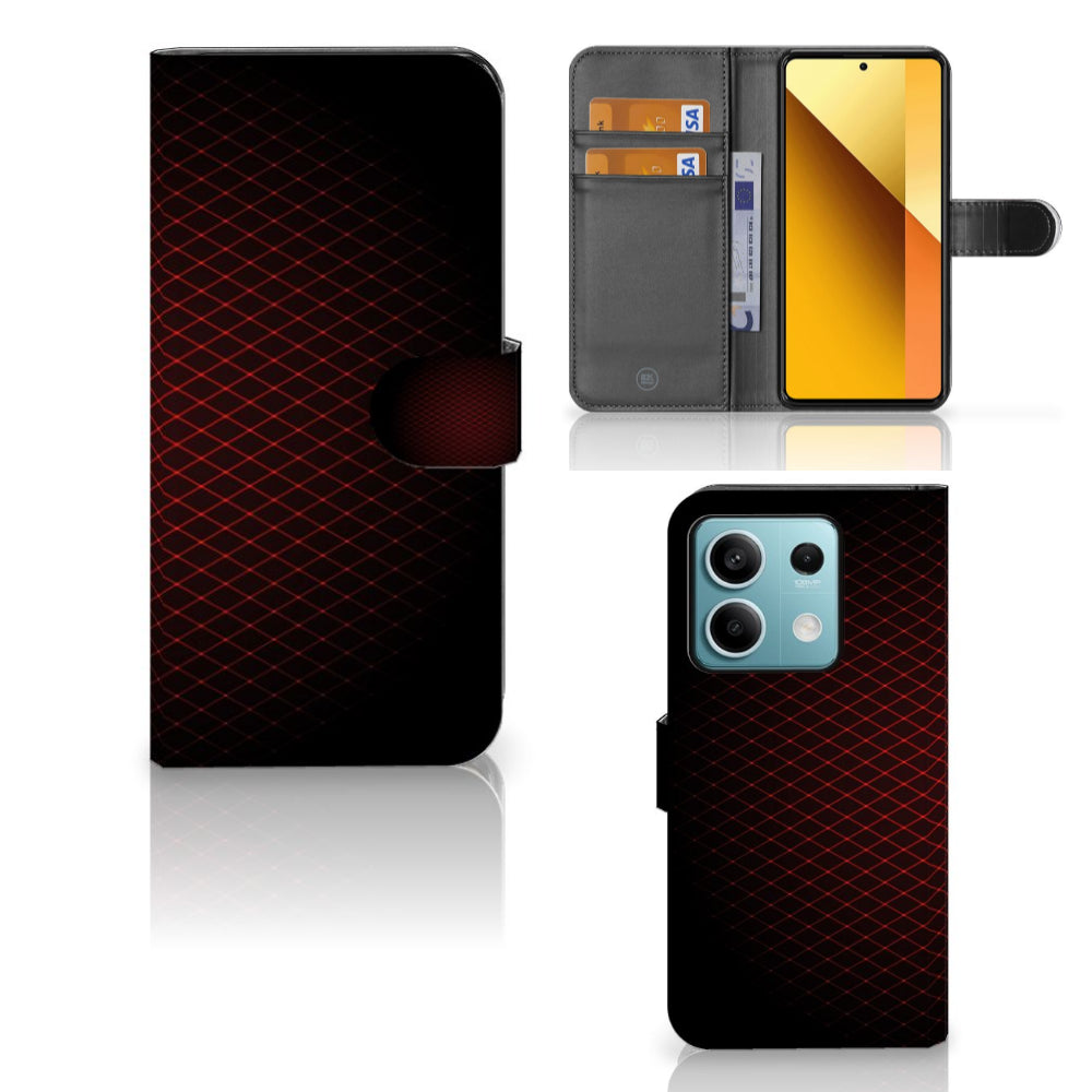 Xiaomi Redmi Note 13 5G Telefoon Hoesje Geruit Rood met ruimte voor 3 pasjes en minimalistisch design