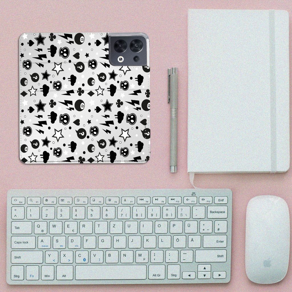 Mobiel BookCase OPPO Reno8 Silver Punk - B2C Telecom