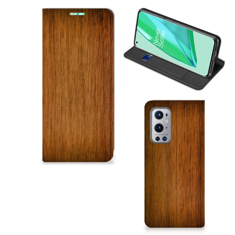 OnePlus 9 Pro Book Wallet Case Donker Hout