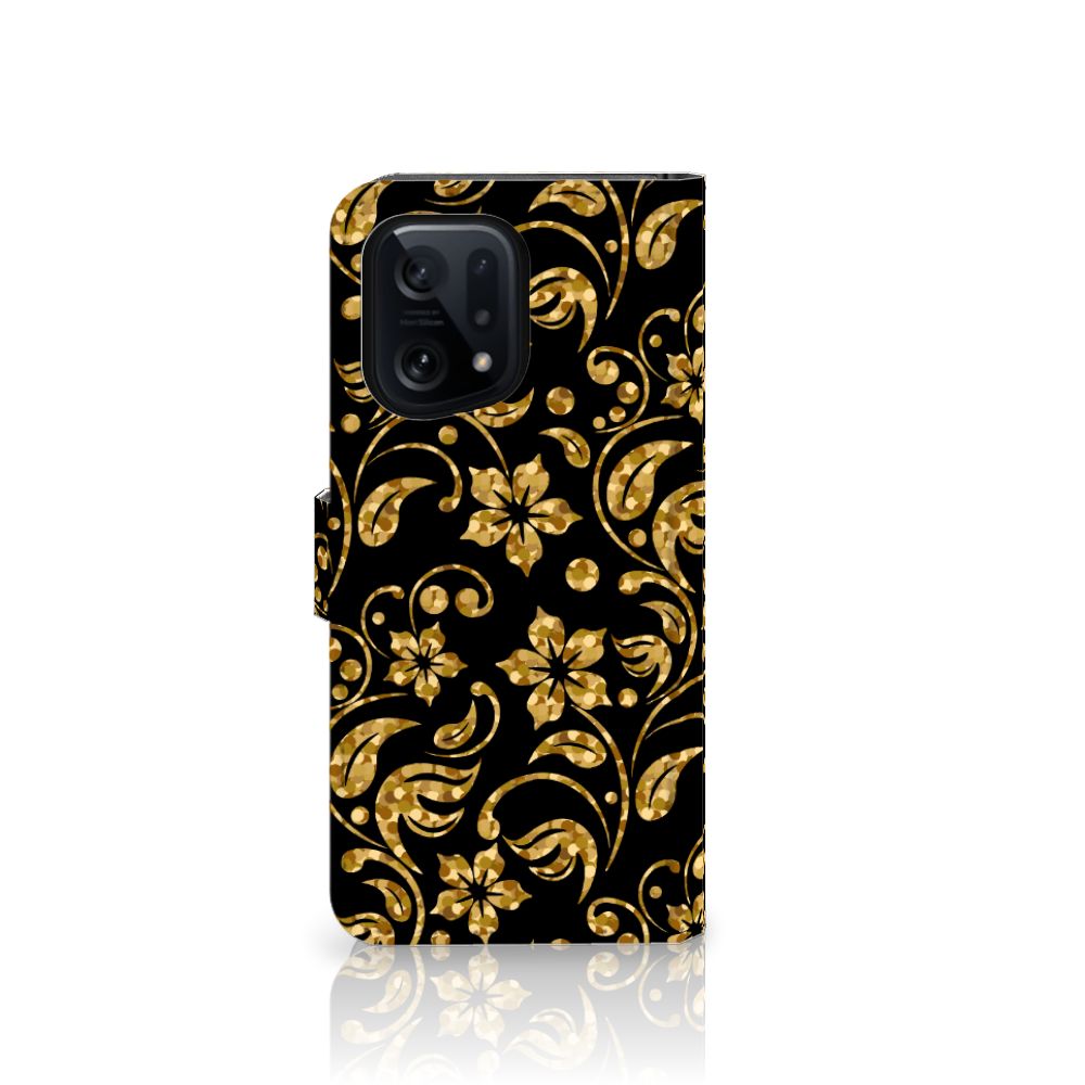 OPPO Find X5 Hoesje Gouden Bloemen