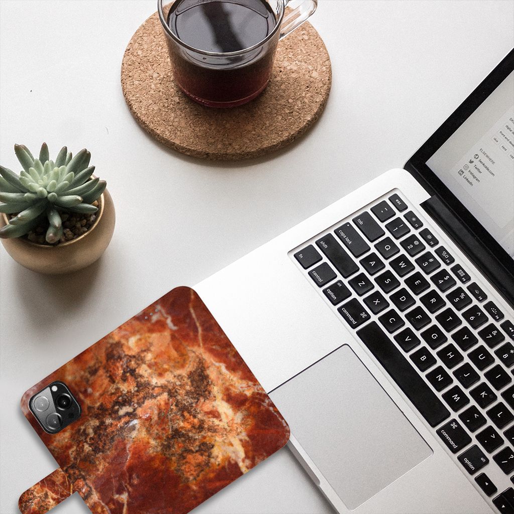 iPhone 13 Pro Max Bookcase Marmer Bruin