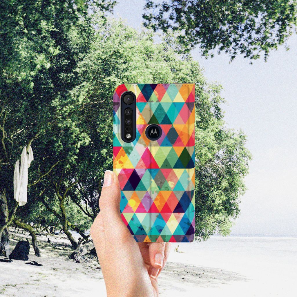 Motorola G8 Plus Hoesje met Magneet Geruit - B2C Telecom