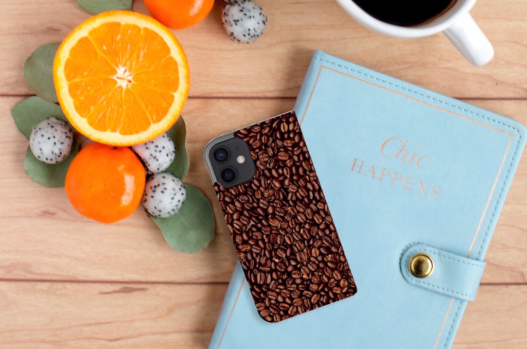 iPhone 12 Mini Flip Style Cover Koffiebonen - B2C Telecom