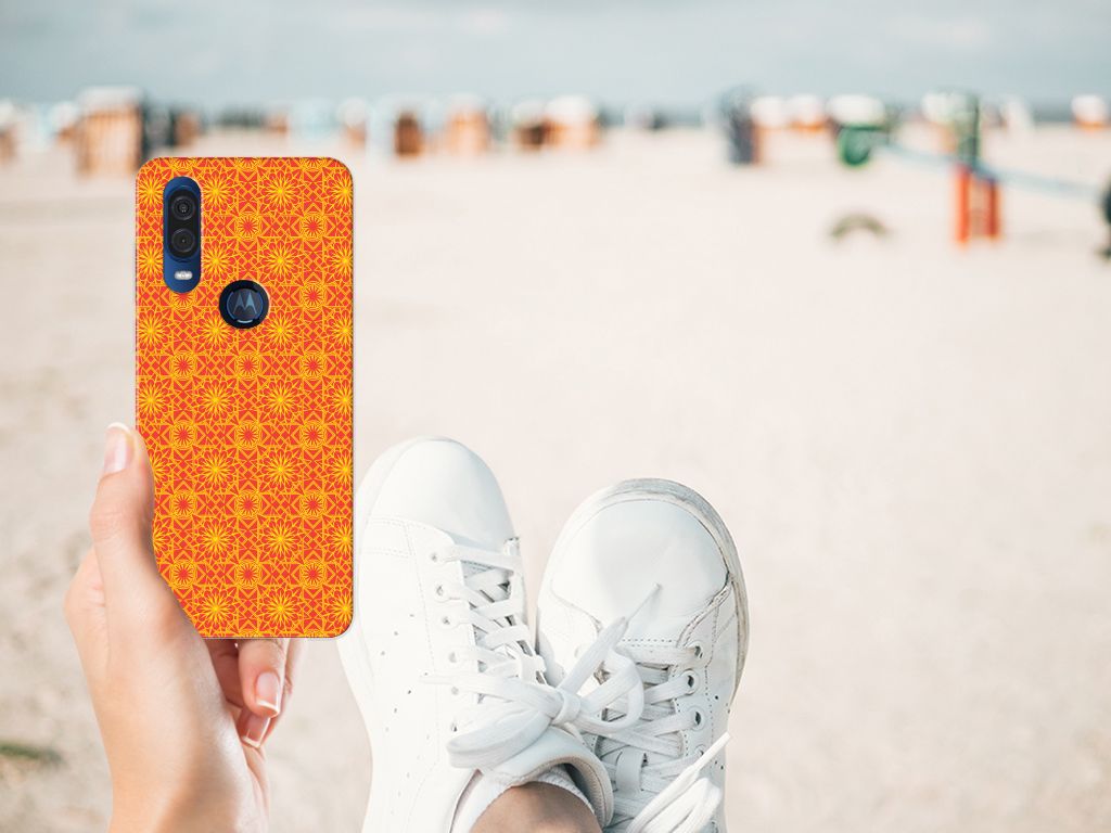 Motorola One Vision TPU bumper Batik Oranje