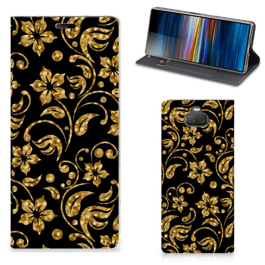 Sony Xperia 10 Plus Smart Cover Gouden Bloemen