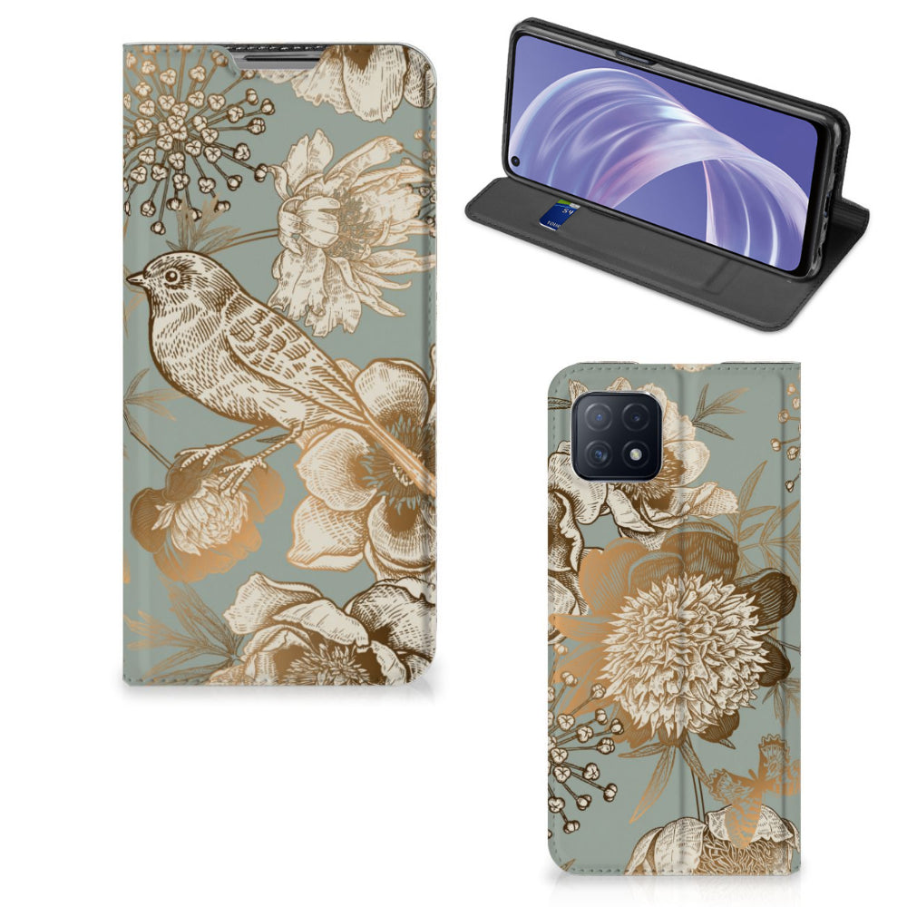 Smart Cover voor OPPO A73 5G Vintage Bird Flowers